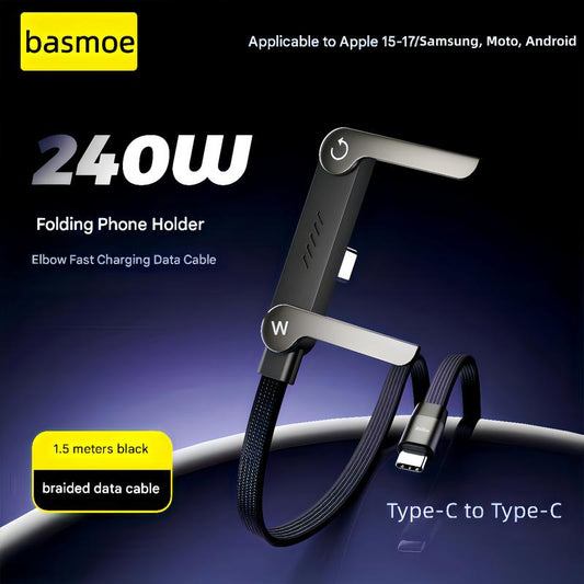 basemo 240W 2-in-1 Fast Charging Cable with Built-In Invisible Stand (Black)